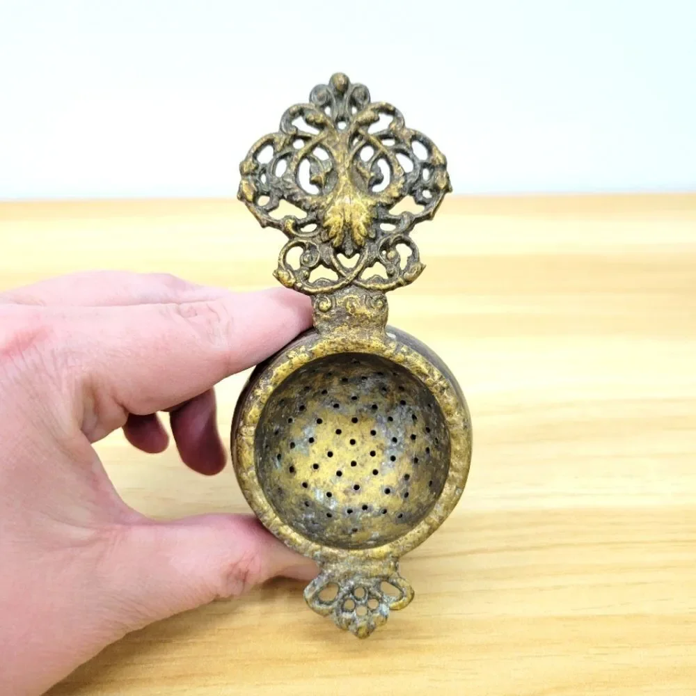 Vintage Brass Tea Strainer Ornate Handle Loose Leaf Infuser – Made in India